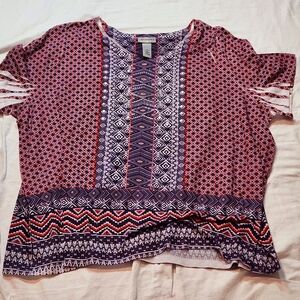 Catherines Womens Shirt Size 2X 22/24 Multicolor Blouse Boho Top Stretchy Tee